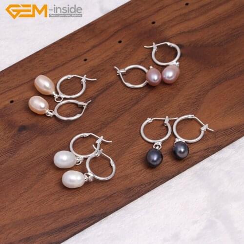 Gem-inside 8-10mm Freshwater Pearl Earrings Stainless Steel Hooks Earrings For Women Trinket Jewelry For Girl Gift
