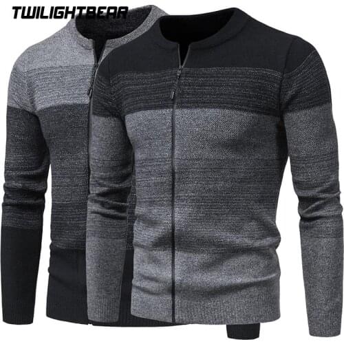 2020 Autumn New Mens Woollen Sweatercoat Male Cardigan Splicing British Zipper Casual Knitted Jacket Men Brand Clothing AK056