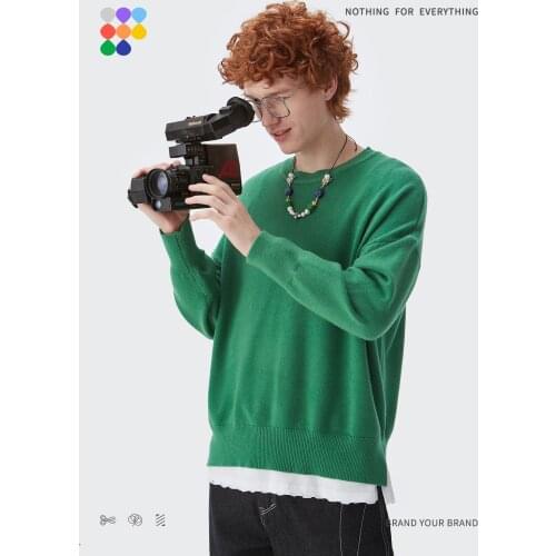 INFLATION Crewneck Oversized Sweaters Men Women Fall Sweaters 2021 Trendy Orange Knitted Sweaters Men Soft Plain Pullovers