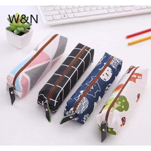 Canvas Geometric Grid Girls Student Pencil Case School Pencil Case for Girl Boy Stationery Pouch Black Pencil Bag estojo escolar