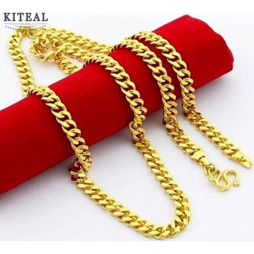 High Quality Pure gold color 5mm length 60cm man collar necklace lchain Men jewelry fashion cable chain YHDN069