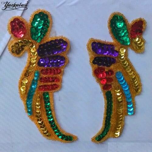 YACKALASI 10 Pairs/Lot Mirror Pair Sequined Appliqued 3D Hair Accessory Headwear Cosplay Flower Beaded Flower 14cm*6cm