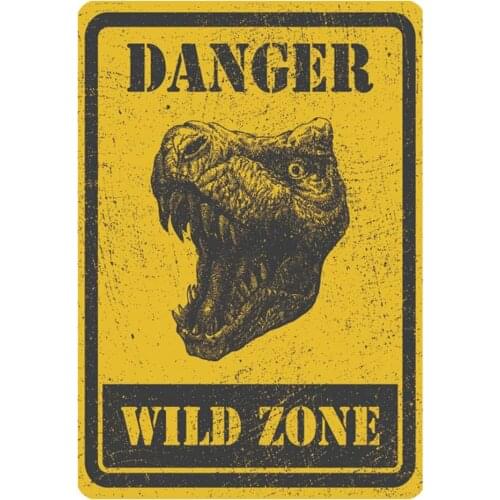 Funny Warning Sign Danger Wild Zone Dinosaur Door Hanging Wall Decor for Home Bar Room Garage Man Cave Boys Room 8x12 Inches