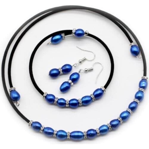 16 Colors Available! 7-8MM Freshwater Oval Pearl Necklace Bracelet Earrings Set Fashion Black Choker Pearl DIY Jewelry EB41