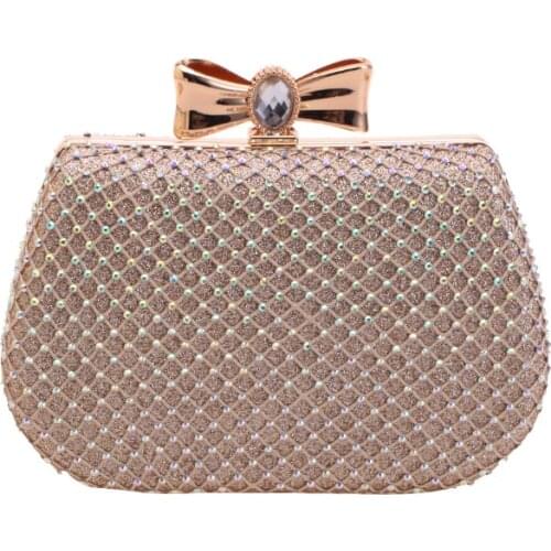 Female Diamond Pearl Handbag Vintage Crystal Bow Evening Bag Wedding Party Bride Clutch Bag Purse