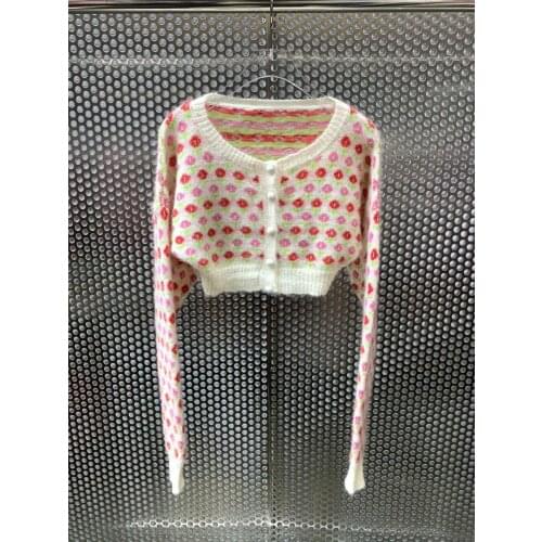 Ladies 2021 Fashion New Long Sleeve Sexy Casual Mohair Print Knit Top 1014