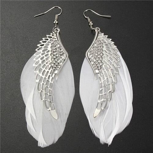 Retro Angel Wings Feather Shaped Alloy 1 Pair Woman Ear Studs Color White Charming Jewelry