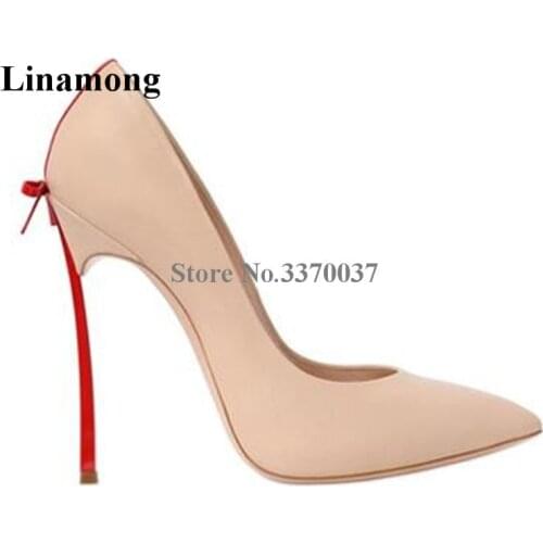 Ladies High Quality Pointed Toe Butterfly-knot Metal Stiletto Heel Pumps Red Black Bowtie Strange Heels Dress Shoes