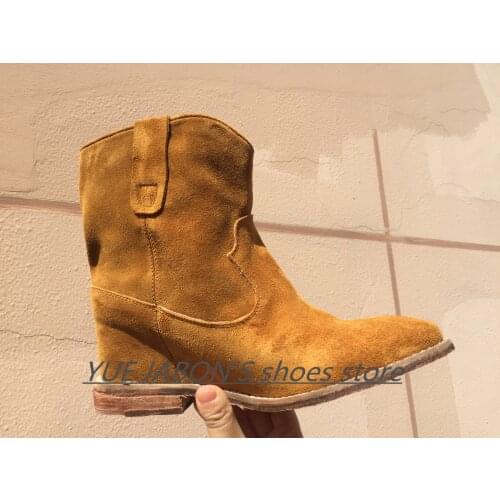 Women martin boots suede autumn winter Women Short Boots Female Genuine Leather Shoes Women Autumn Flat/Height Increasing Heels