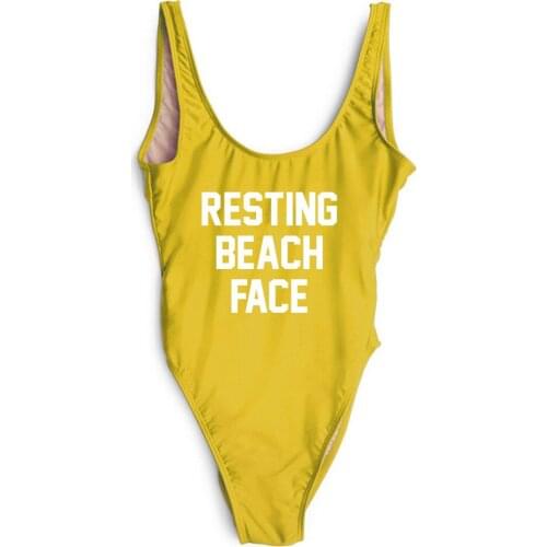 WackDaria sexy women swimsuit one piece letter RESTING BEACH FACE suit no bra-pad & push up maillot de bain femma summer women