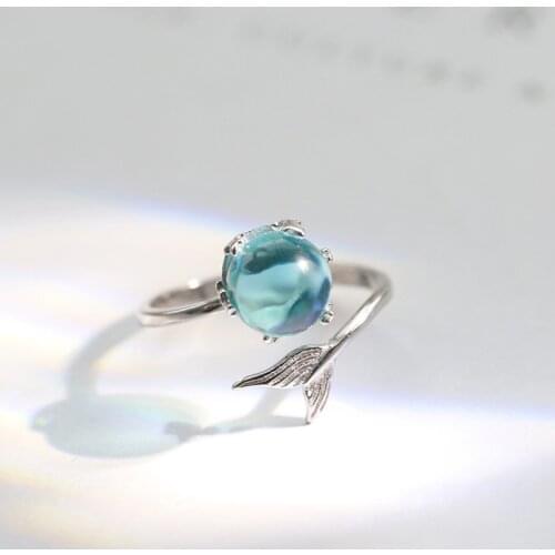 New Fashion Mermaid Ring Open Adjustable Crystal Ring Jewelry 2019 Anillos Mujer Bague Femme