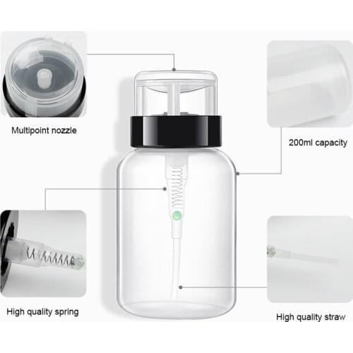 1PC Empty Bottle Nail Polish Remover Liquid Press Pumping Dispenser Bottle 200ml Degradable Nail Art UV Gel Cleaner Tool TSLM1