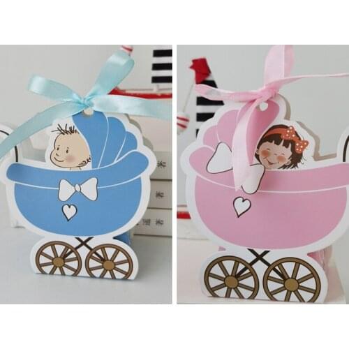 100 Pieces/lot) Cute Baby Birthday Party Favors of Baby Carriage candy box favors for Baby shower decoration gift Pram box