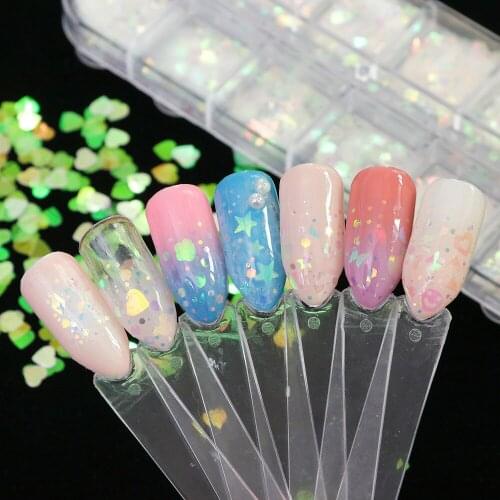 12 color nail art patches summer transparent color nail art laser heart-shaped star sequins nail glitter sequins nails art
