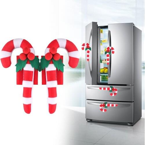 2PCS Christmas Refrigerator Handle Cover Cloth Walking Stick Shape Microwave Oven Fridge Door Knob Protector Handle Covers