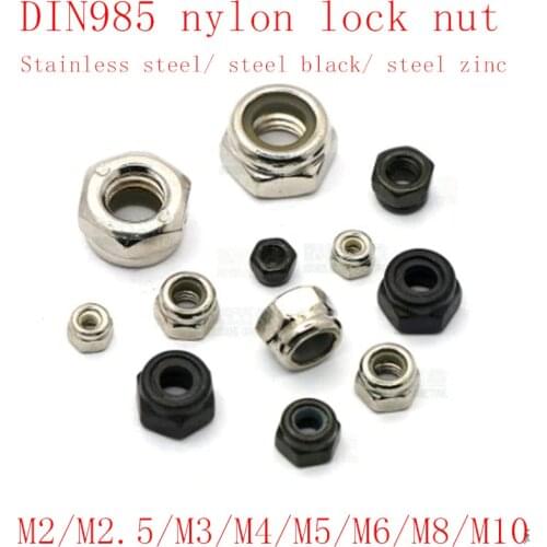 5-50PCS m2 m2.5 m3 m4 m5 m6 m8 m10 DIN985 Stainless Steel / steel with black Nylon Self-locking Hex Nuts Lock nut Slip Lock Nut