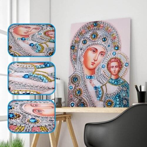Diamond Embroidery Icons Art Kits Diamond Mosaic Religious Mother and Child DIY 5D Special Shaped Diamant Painting By Numbers