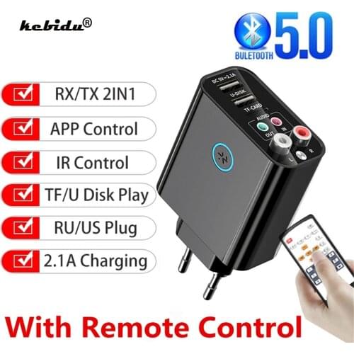 EU Plug Wireless Bluetooth 5.0 Audio Receiver Transmitter USB Stereo Adapter TF/U Disk Play Quick For TV IR APP Control EU Plug