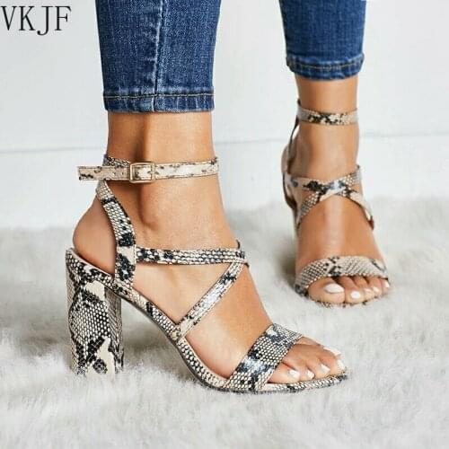 Fashion High Heels Sandals Sexy Open Toes Shoes Woman Spring Summer Snakeskin Ladies Sandals with Strap Footwear