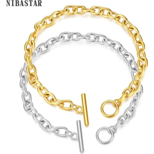 NIBASTAR Punk OT Buckle Bracelets For Women Men Stainless Steel Geometric Chain Bracelet Streets Fashion Jewelry Gift 2021 New