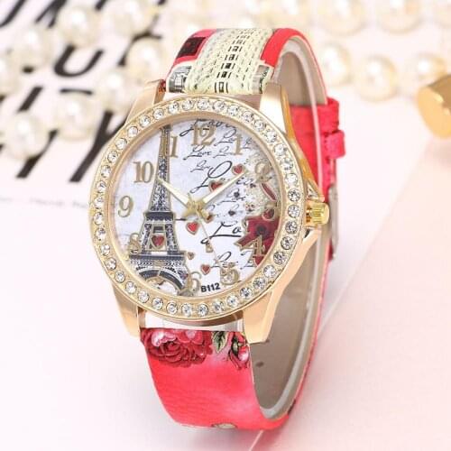Zegarek damski Womens watches Vintage Paris Eiffel Tower Women Fashion Watch Crystal Leather Quartz Wristwatch reloj mujer