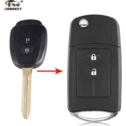 Dandkey Flip Remote Car Key Shell Case Cover 2 Buttons For Toyota RAV4 Corolla Avalon Camry Venza Uncut TOY43 Blade