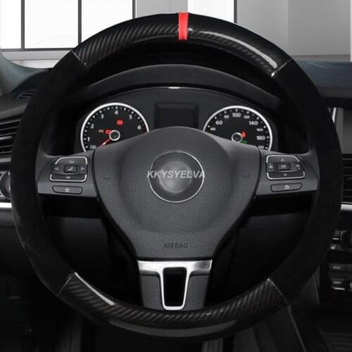 Carbon Fiber Leather Steering Wheel Cover for VW Touran Golf Gti Polo Sedan Passat Santana Jetta Tiguan Gol Sagitar CC Scirocco