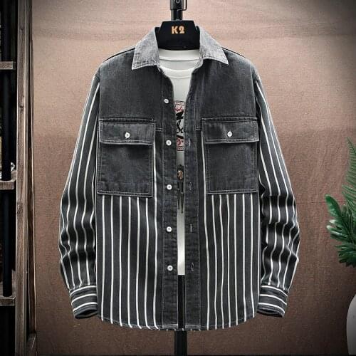New Cotton Letter Lapel Denim Jacket Men Casual Striped Streetwear High Quality Jeans Jacket Men Autumn Slim Fit Mens Jackets