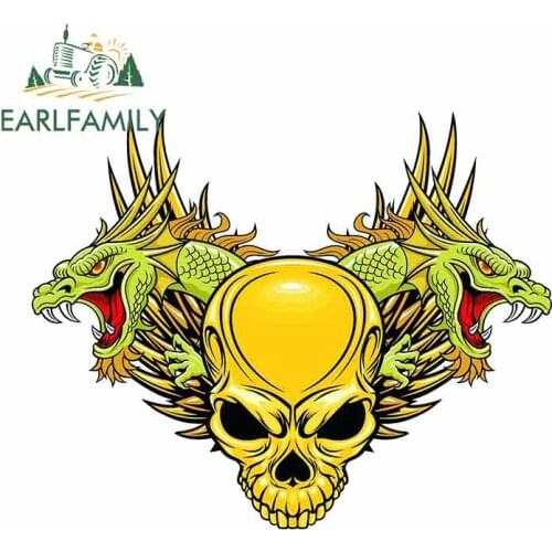 EARLFAMILY 13cm x 10.4cm for Dragons with Skull RV VAN 3D DIY Fine Decal Funny Car Stickers Vinyl JDM Sunscreen Car Accessories