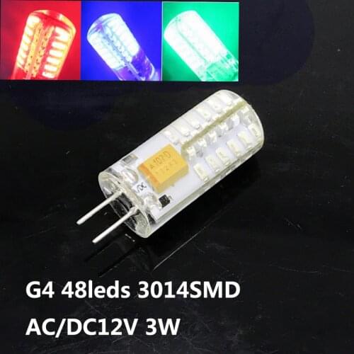 G4 3W 3 watt 48LED SMD 3014 LED white Red Green Blue Light Bulb AC/DC 12V 24V