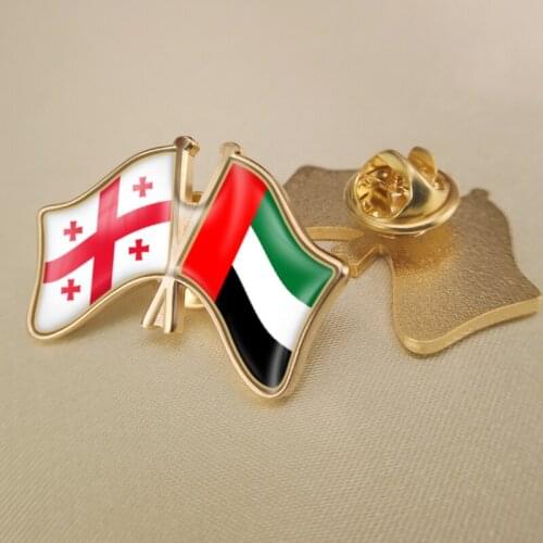 Georgia and United Arab Emirates Crossed Double Friendship Flags Lapel Pins Brooch Badges