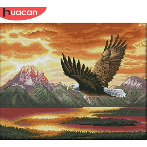 HUACAN Cross Stitch Sets White Canvas Needlework Handicrafts Cross Stitch Animal Embroidery Eagle 14CT 11CT