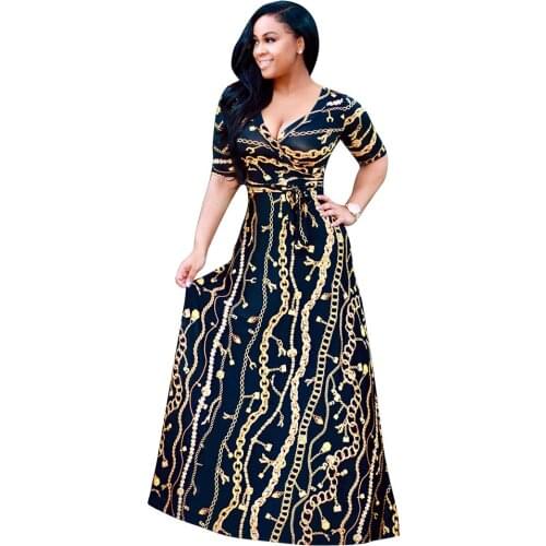 Indian Dress Sari 2020 New Cotton European Fashion Hot Golden Long Chain Pattern Printing Sleeve Nightclub Sexy Dress Skirt