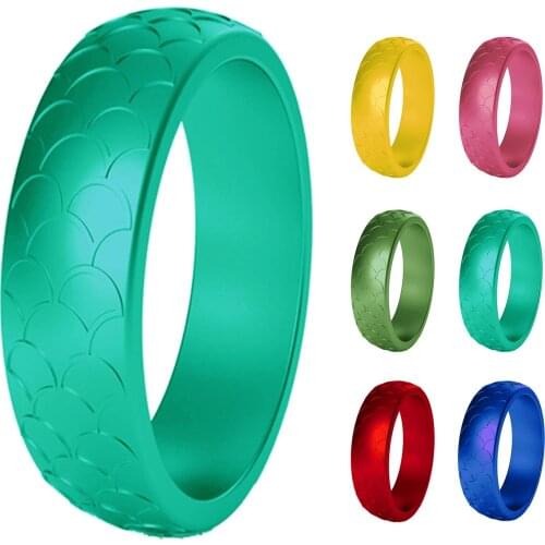 2Pcs Women Fish-scale Pattern Birthday Silicone Ring Wedding Band Accessory Gift