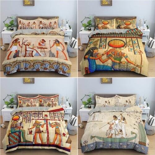 Egypt Comforter Cover Ancient Egyptian Script Duvet Cover Set for Kids Boys Pharaoh Pyramid Bedding Set Egypt Tribal Quilt Cover