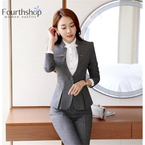 Elegant Pant Suits Women Office Lady 2 Piece Set Blazer Jacket Autumn Winter Business Work Uniforms Plus Size Pantsuits Female