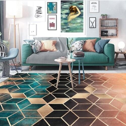 Gradient Color Rhombus Printed European Style Carpet Soft Carpets For Living Room Kitchen Anti-slip Rug Floor Mat Doormat