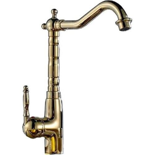 Kitchen Wet Bar Bathroom Vessel Sink Faucet Polished Gold Color Brass One Handle Swivel Spout Mixer Tap Single Hole msf097