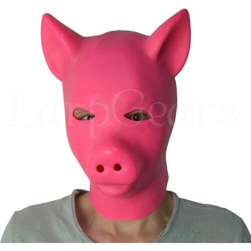 Hot 3D mould Latex rubber fetish animal mask with zipper Pink Latex Pig Hood Fetish Pig Hood Mask Full Head Animal Hood