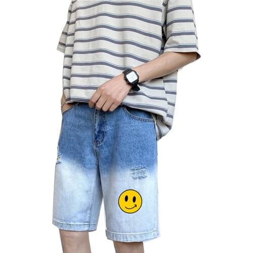 Korean fashion mens casual short jeans belt ripped streetwear black Harajuku 2021