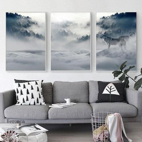 Foggy Forest Landscape Wolf Wall Art Canvas Painting Nordic Poster Print Decoration Picture for Living Room Modern Home Decor