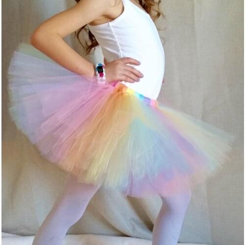 Girls Pastel Tutu Skirts Kids Ballet Dance Tulle Pettiskirt Underskirt Tutus Children Birthday Party Banquet Costume Skirt Cloth