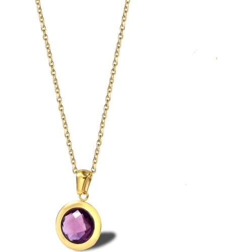 Popular Purple Big Zircon Pendant Necklace Titanium Steel Jewelry Woman Gift Drop Shipping