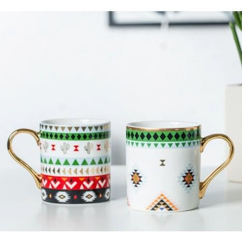 Luxury Mosaic Geometric Flamingo Ceramic Coffee Mug Coffee Cup Gold Breakfast Milk Water Cup Couple Creative Gifts WF1021