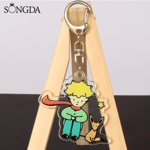 SONGDA French Fairy Tale Le Petit Acrylic Keychain Cute The Little Prince Fox KeyRing Rose Planet Key Chain Kids Jewelry Gift