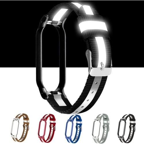 For Miband 5 4 3 Stainless Steel Fashion Reflective Nylon Watch Band Smart Bracelet Watch Strap Suitable For Xiaomi Mi Band 5 4