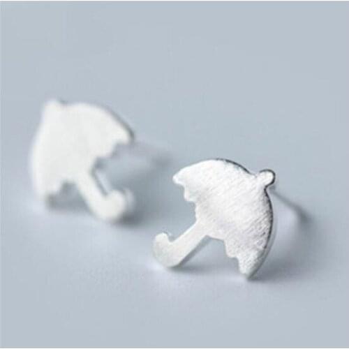 Temperament Lady Small Umbrella Smooth Stud Earrings Hypoallergenic Silver Color Earrings for Women Fashion Female Jewelry