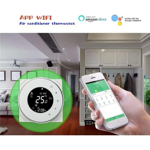 TUYA 2pipe digital display touch screen WIFI air conditioner temperature controller for heating or cooling,24VAC 95-240VAC