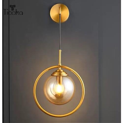 Tiooka Modern Nordic E27 Cable Hanging Wall Light Fixture Indoor Metal Sconces with Clear Smoke Gray Ambler Glass Lampshade 220V