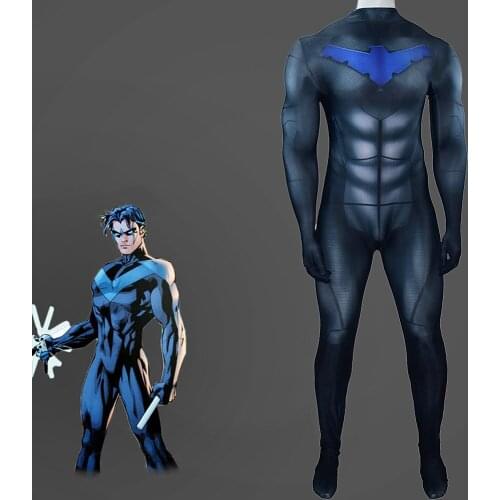 Titans Nightwing Cosplay Costume Lycra Spandex 3D Print Zentai suit Halloween Costume Superhero Cosplay Bodysuit For Adult/Kids